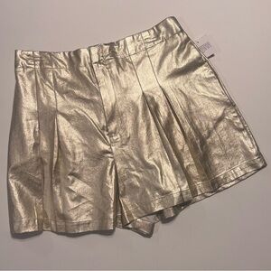 House of Harlow 1960 High Waisted Pleated Gold Foil Metallic‎ Shorts Size Large